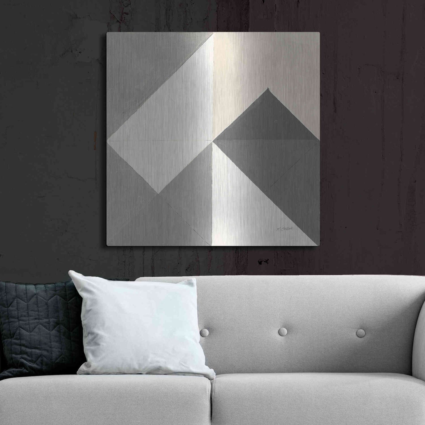 Luxe Metal Art 'Triangles IV Neutral Crop' by Mike Schick, Metal Wall Art,36x36