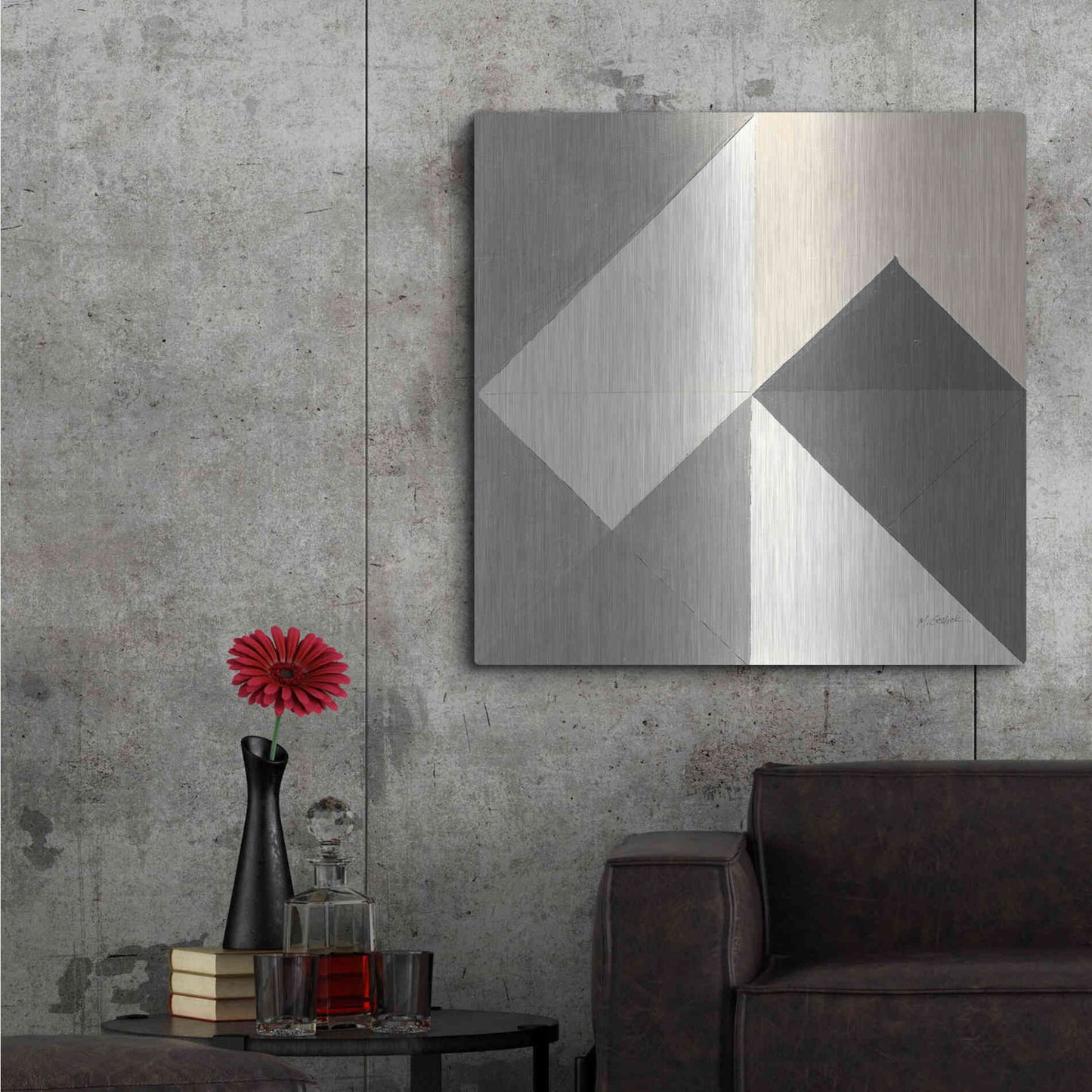 Luxe Metal Art 'Triangles IV Neutral Crop' by Mike Schick, Metal Wall Art,36x36