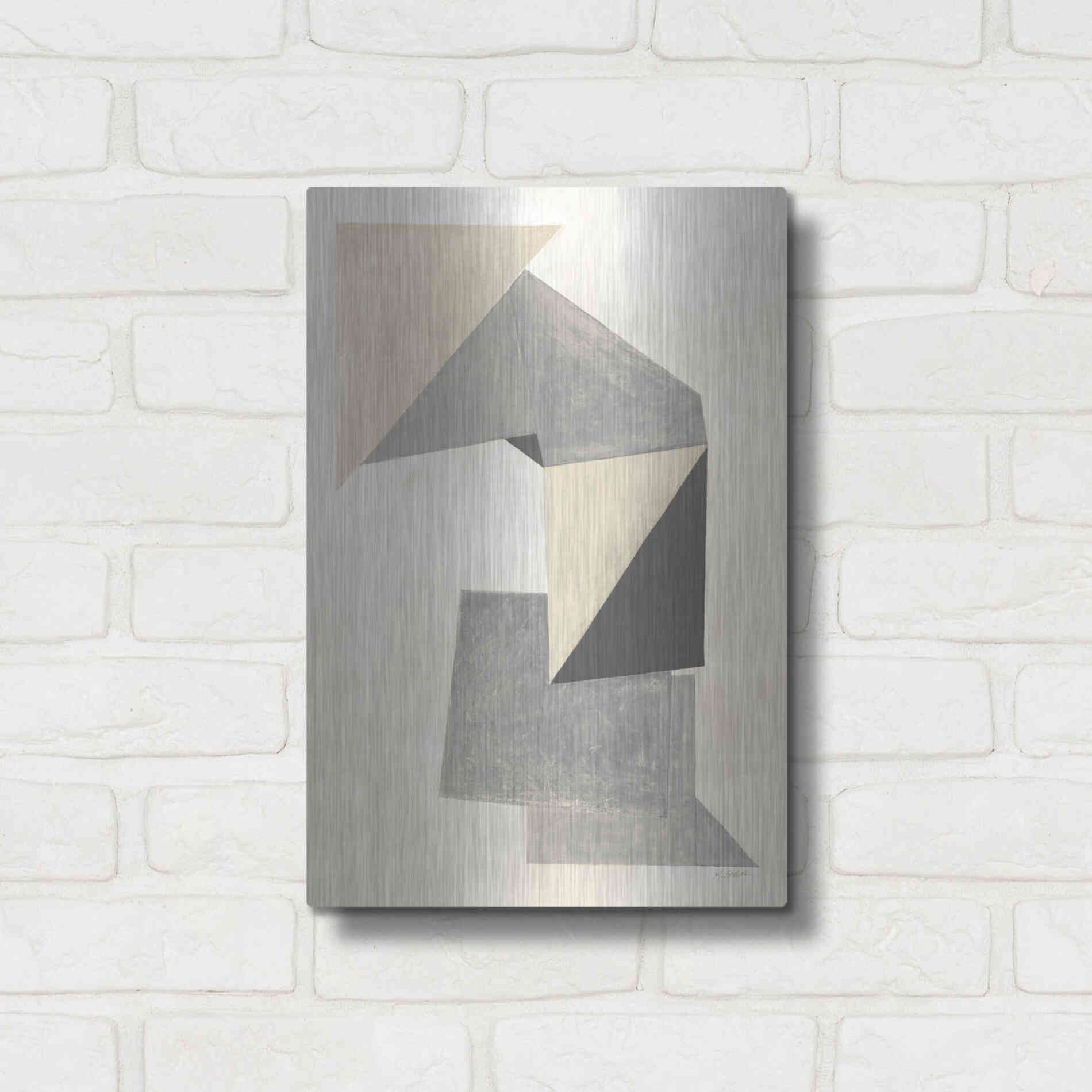 Luxe Metal Art 'Paper Trail Neutral' by Mike Schick, Metal Wall Art,12x16