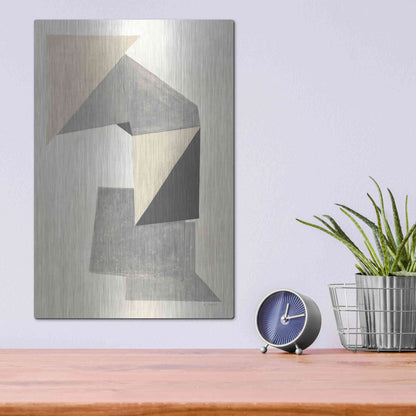 Luxe Metal Art 'Paper Trail Neutral' by Mike Schick, Metal Wall Art,12x16