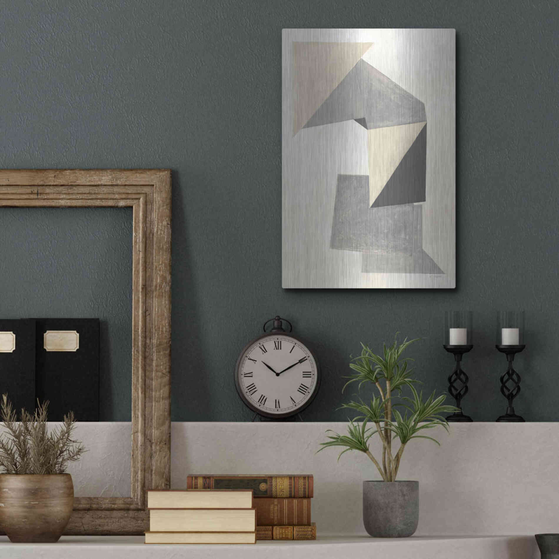 Luxe Metal Art 'Paper Trail Neutral' by Mike Schick, Metal Wall Art,12x16