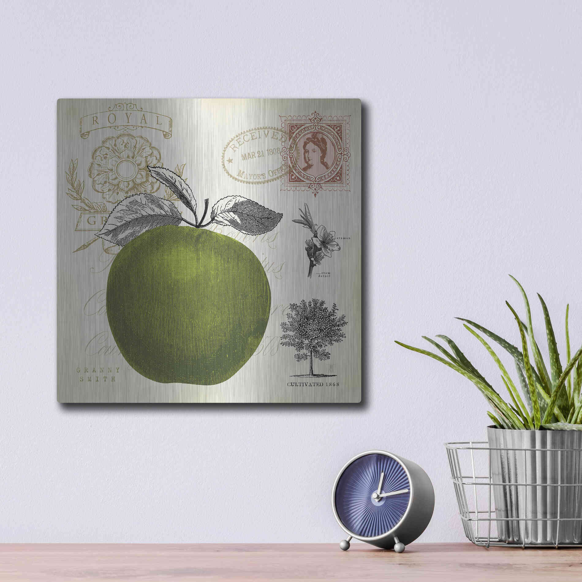 Luxe Metal Art 'Apple Notes' by Studio Mousseau, Metal Wall Art,12x12