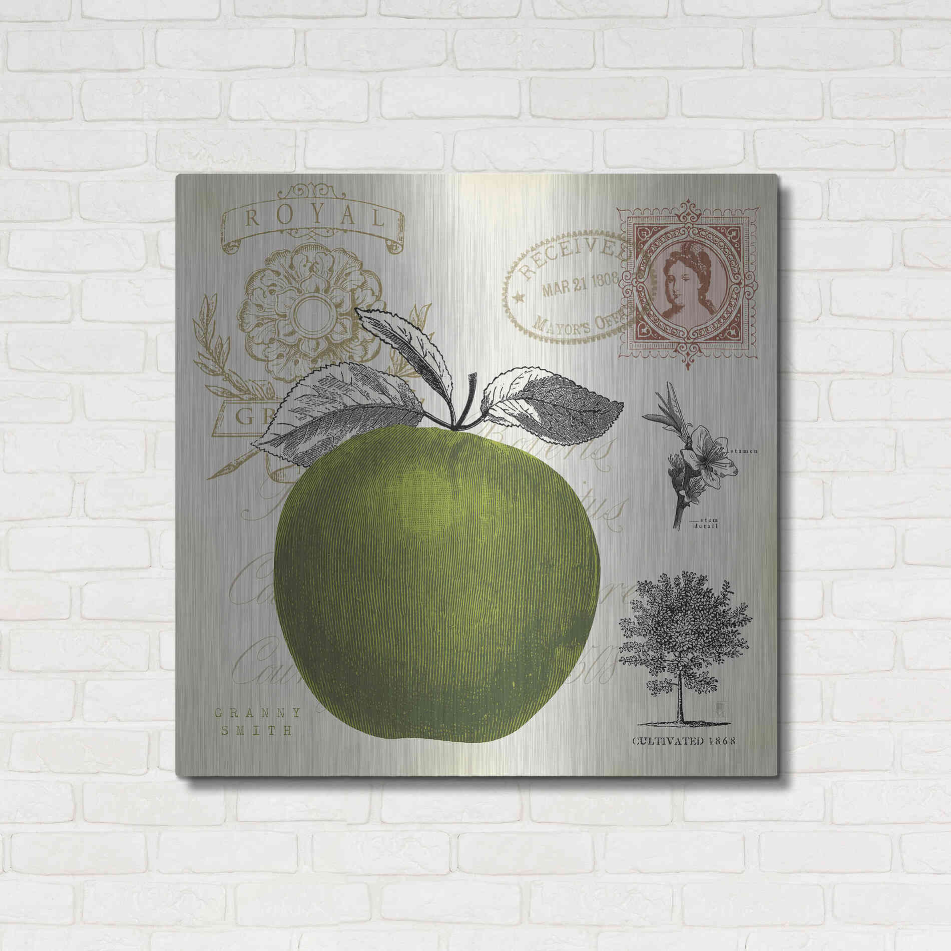 Luxe Metal Art 'Apple Notes' by Studio Mousseau, Metal Wall Art,36x36