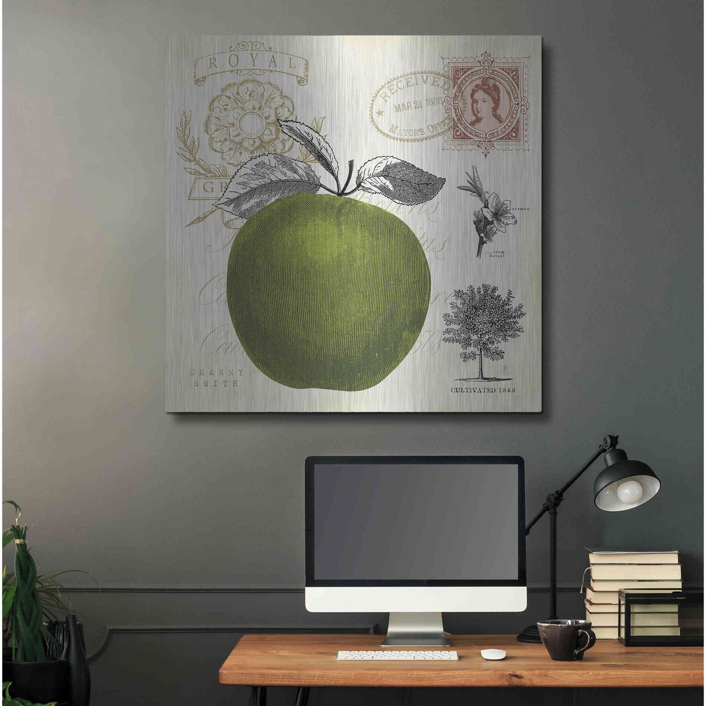 Luxe Metal Art 'Apple Notes' by Studio Mousseau, Metal Wall Art,36x36