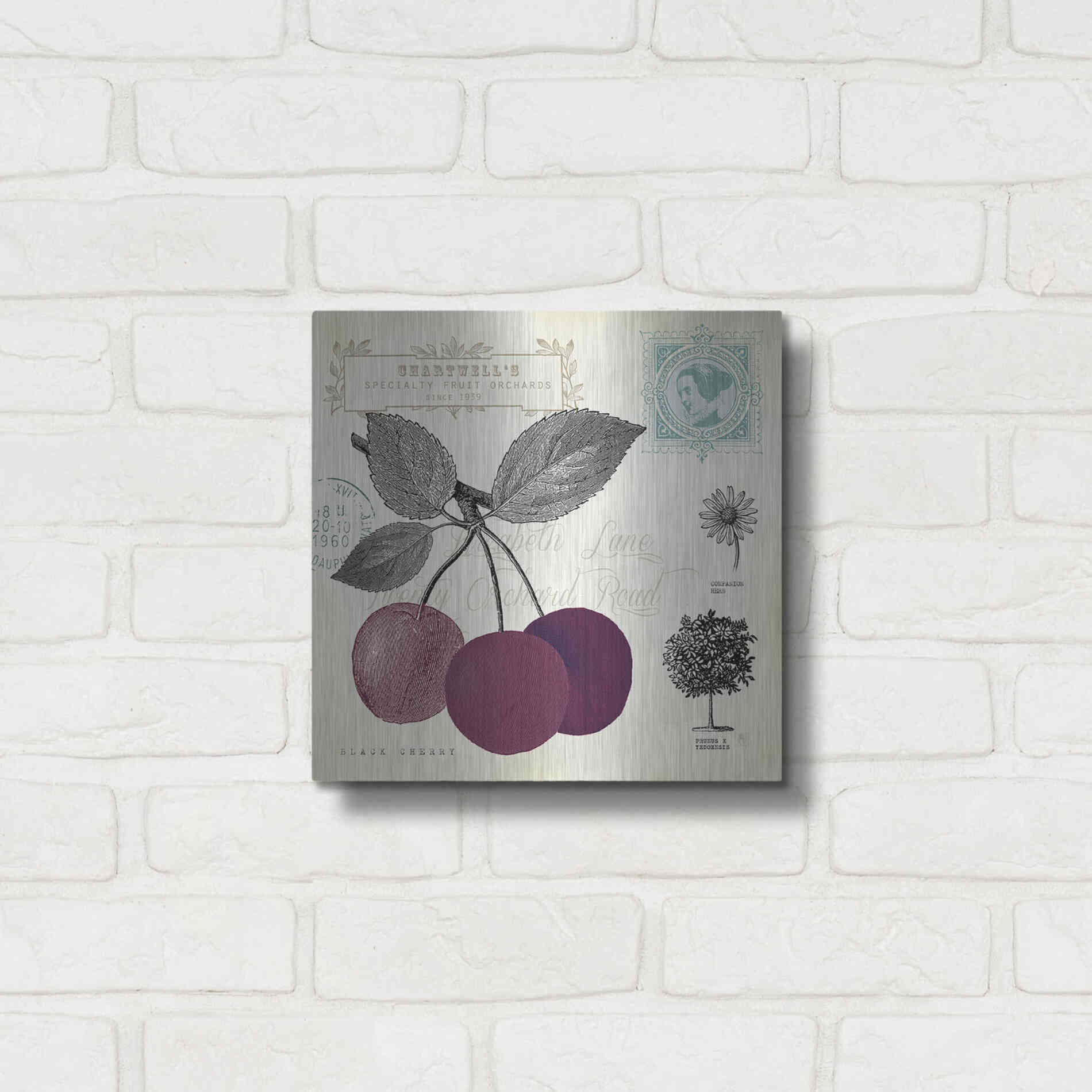 Luxe Metal Art 'Cherry Notes' by Studio Mousseau, Metal Wall Art,12x12