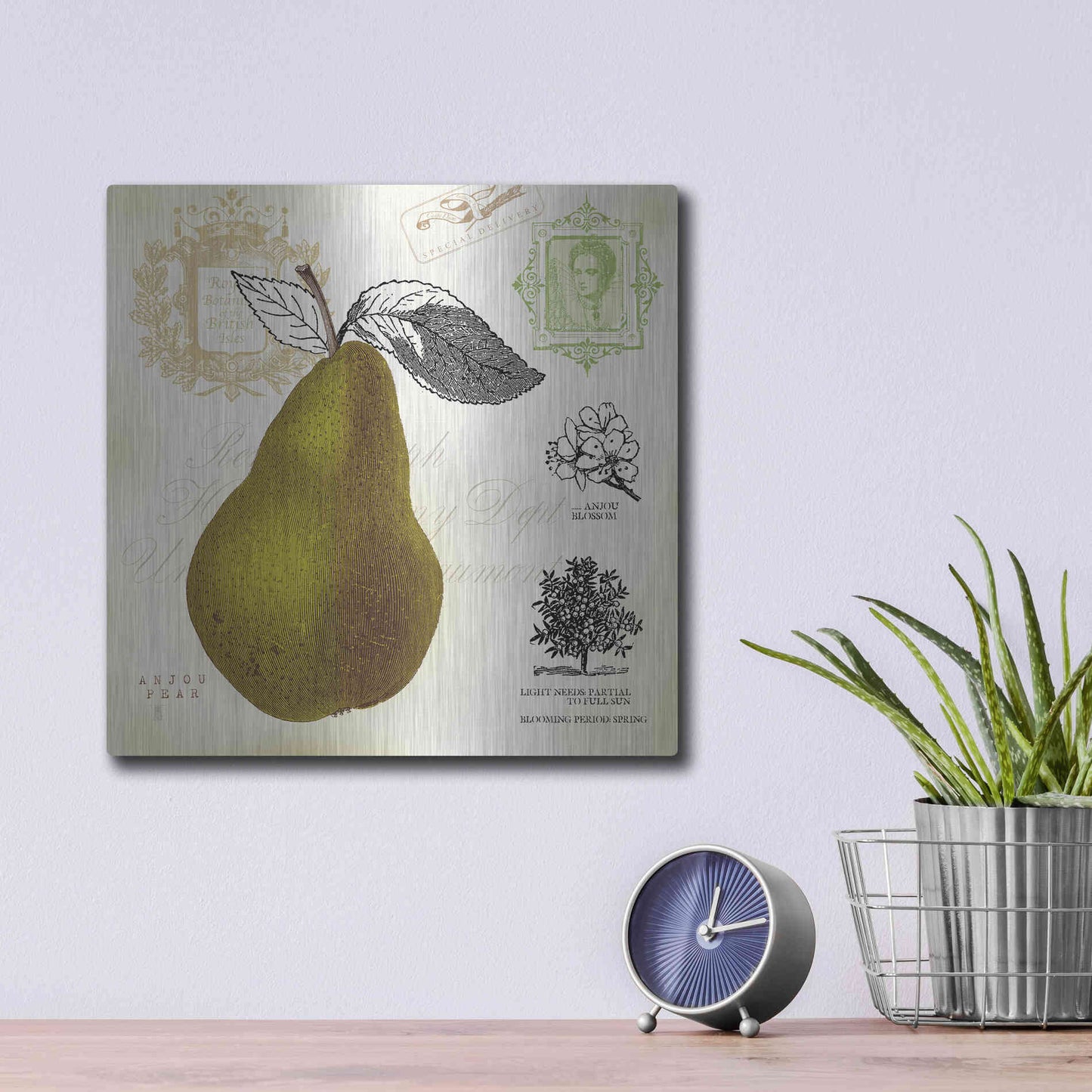 Luxe Metal Art 'Pear Notes' by Studio Mousseau, Metal Wall Art,12x12