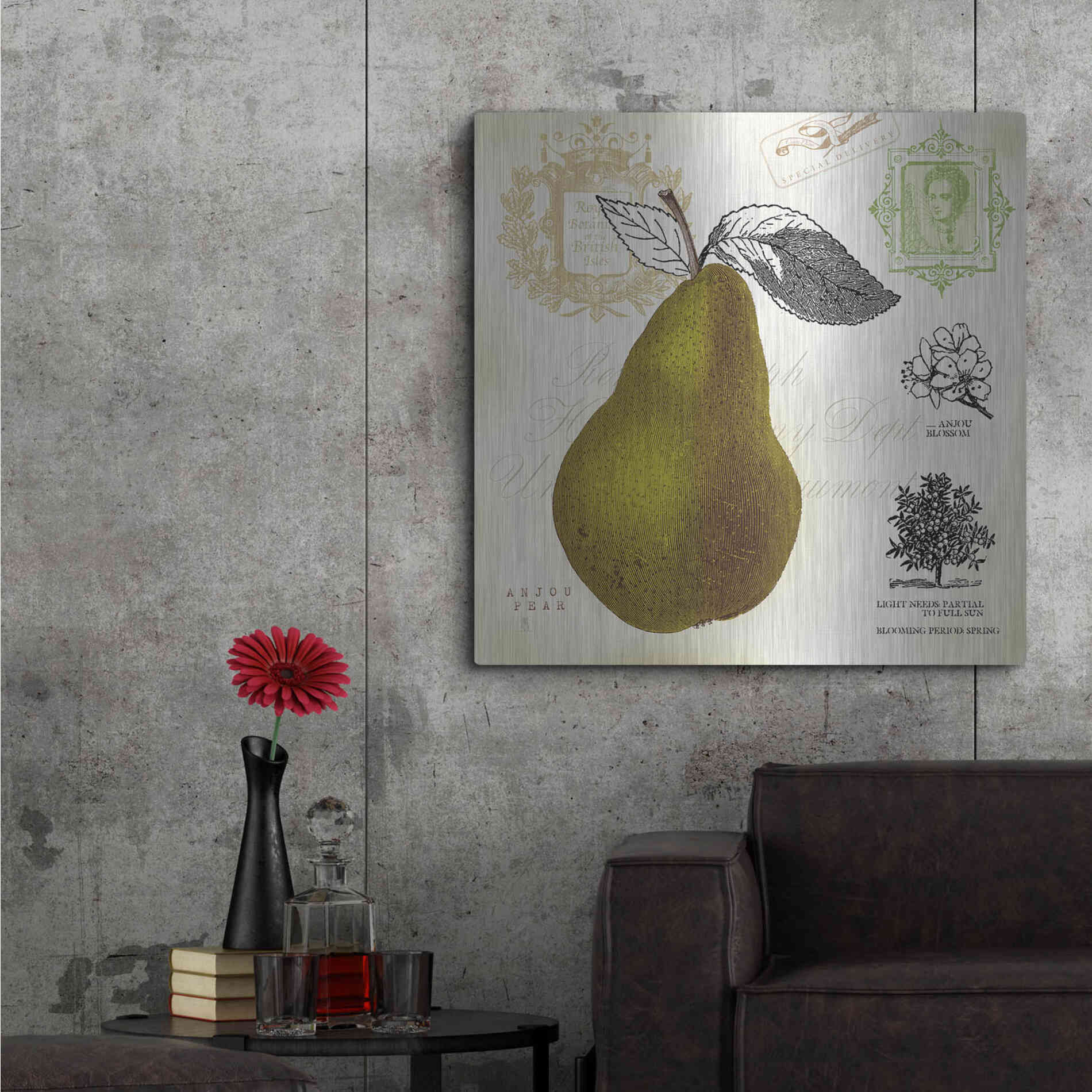 Luxe Metal Art 'Pear Notes' by Studio Mousseau, Metal Wall Art,36x36