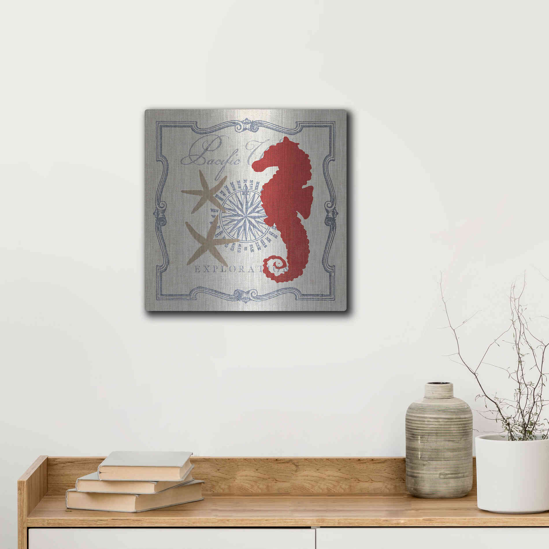 Luxe Metal Art 'Pacific Seahorse' by Studio Mousseau, Metal Wall Art,12x12