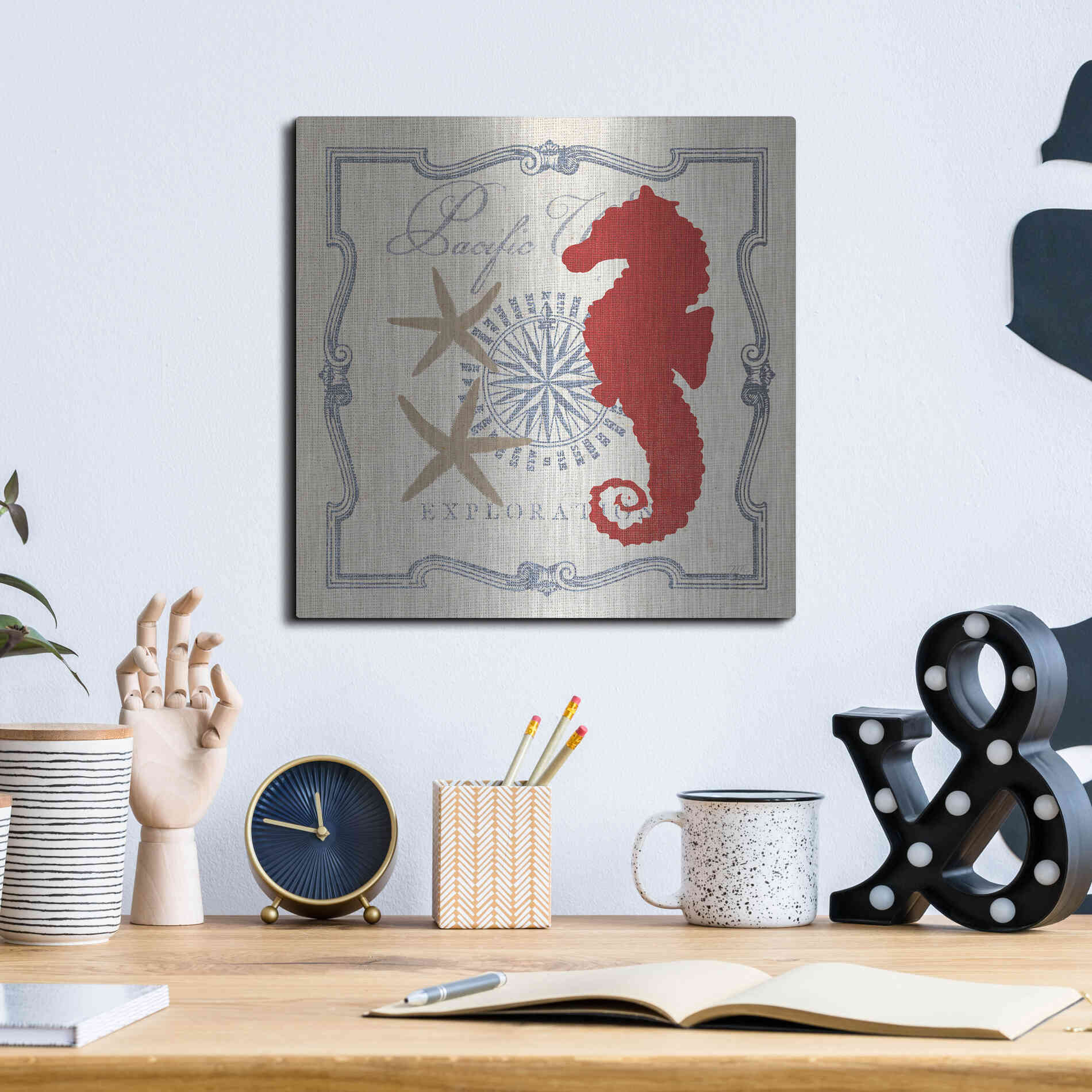 Luxe Metal Art 'Pacific Seahorse' by Studio Mousseau, Metal Wall Art,12x12