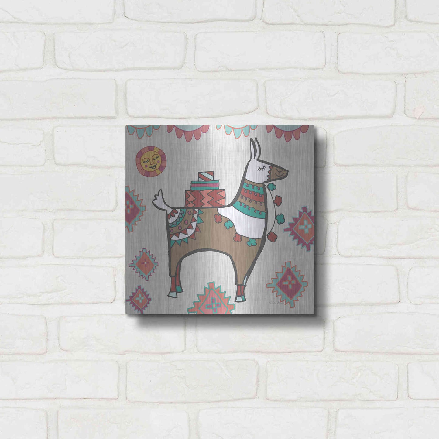 Luxe Metal Art 'Playful Llamas I' by Farida Zaman, Metal Wall Art,12x12