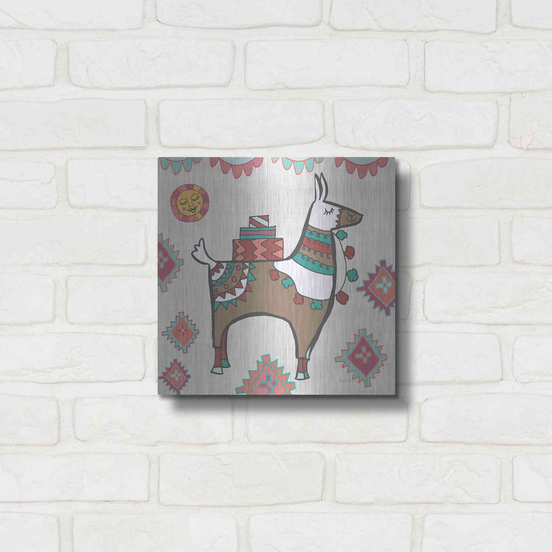 Luxe Metal Art 'Playful Llamas I' by Farida Zaman, Metal Wall Art,12x12