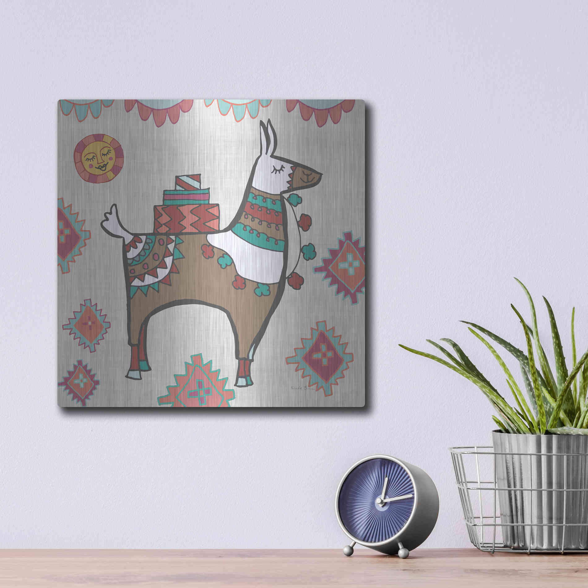 Luxe Metal Art 'Playful Llamas I' by Farida Zaman, Metal Wall Art,12x12
