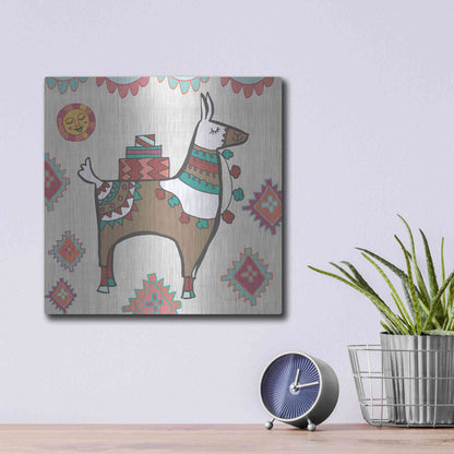 Luxe Metal Art 'Playful Llamas I' by Farida Zaman, Metal Wall Art,12x12