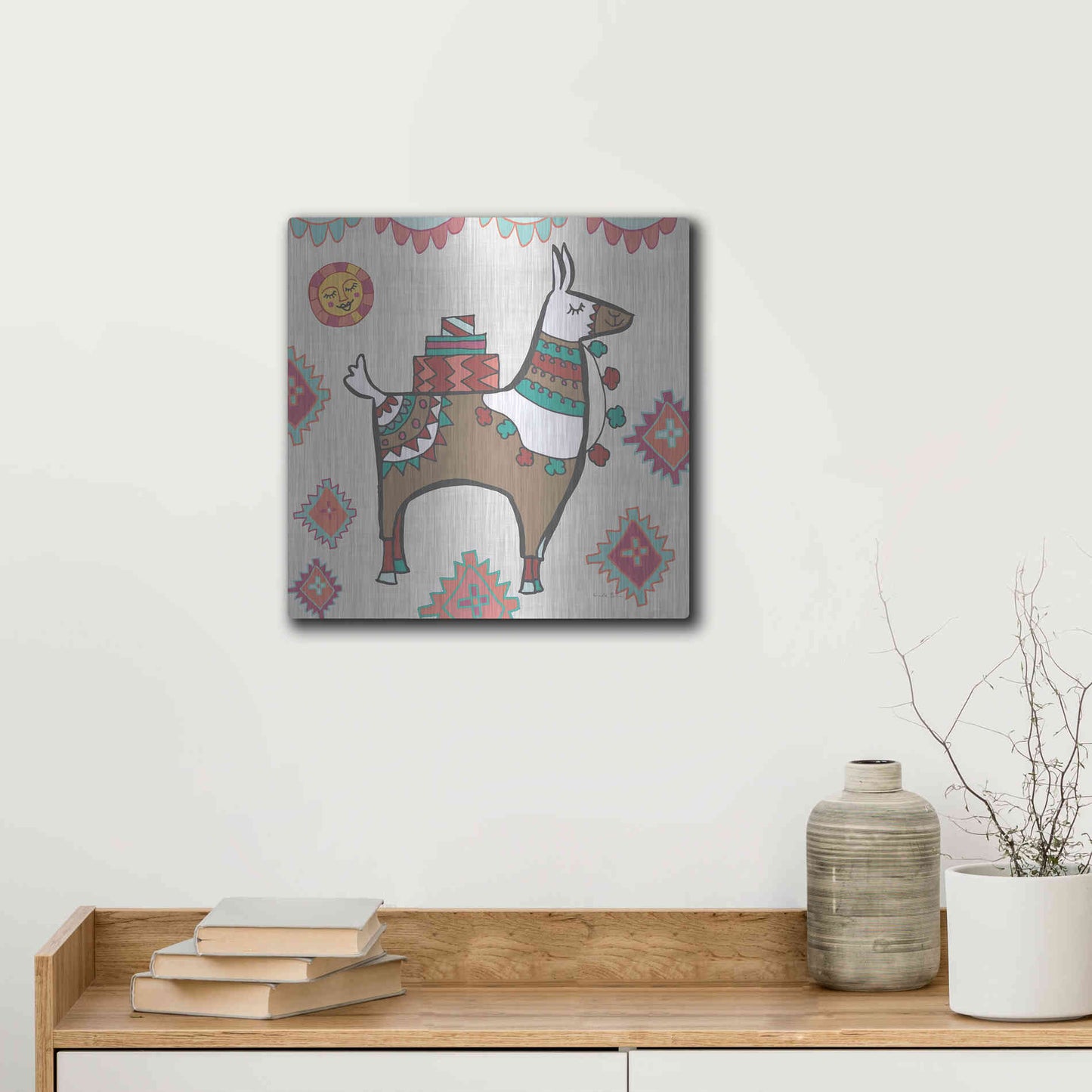 Luxe Metal Art 'Playful Llamas I' by Farida Zaman, Metal Wall Art,12x12