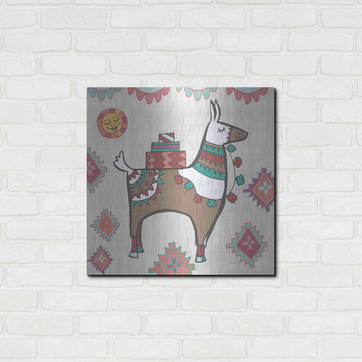 Luxe Metal Art 'Playful Llamas I' by Farida Zaman, Metal Wall Art,24x24