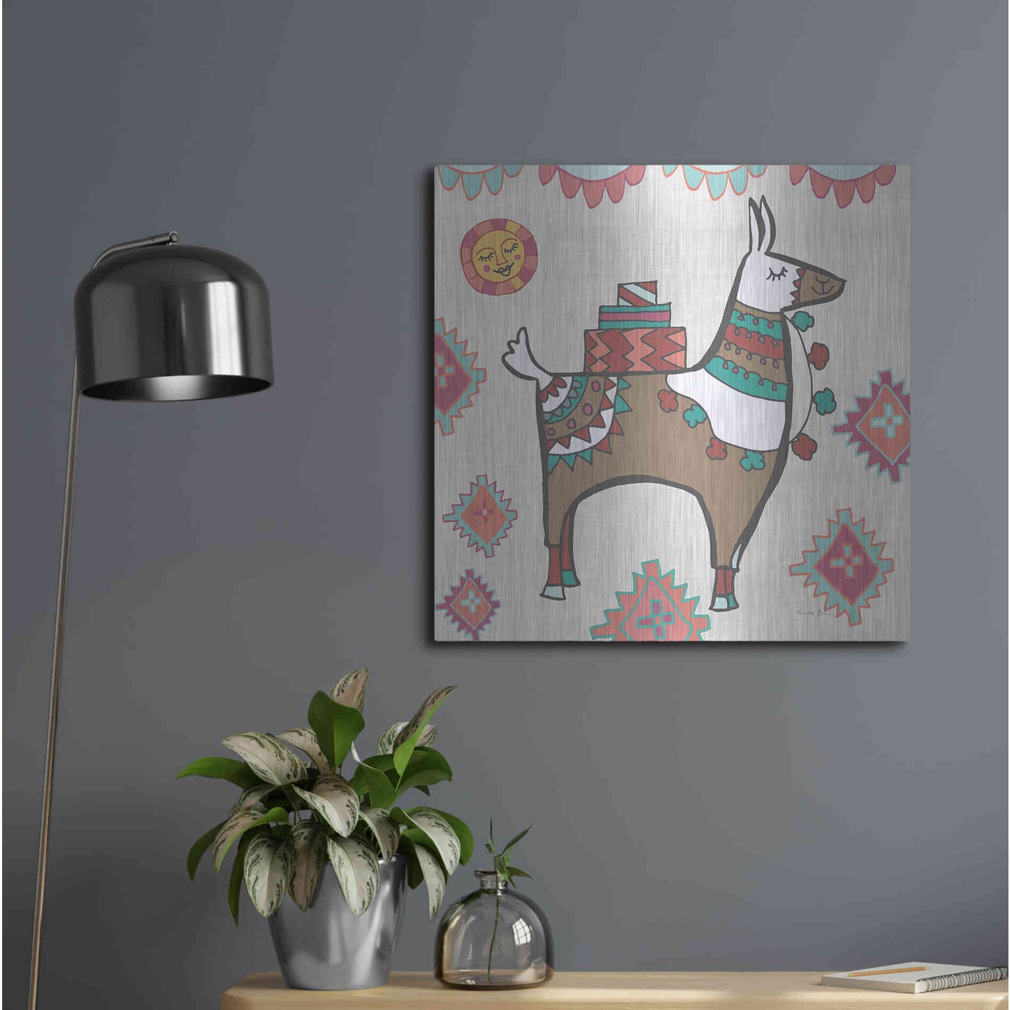 Luxe Metal Art 'Playful Llamas I' by Farida Zaman, Metal Wall Art,24x24