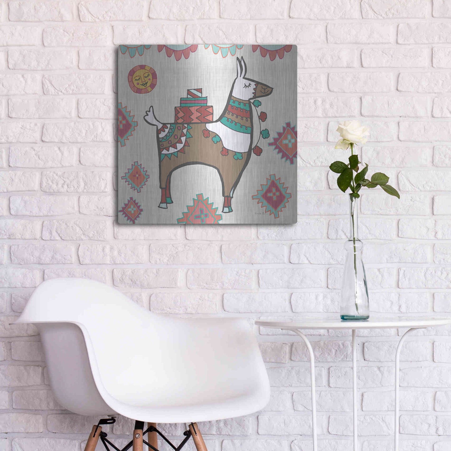 Luxe Metal Art 'Playful Llamas I' by Farida Zaman, Metal Wall Art,24x24