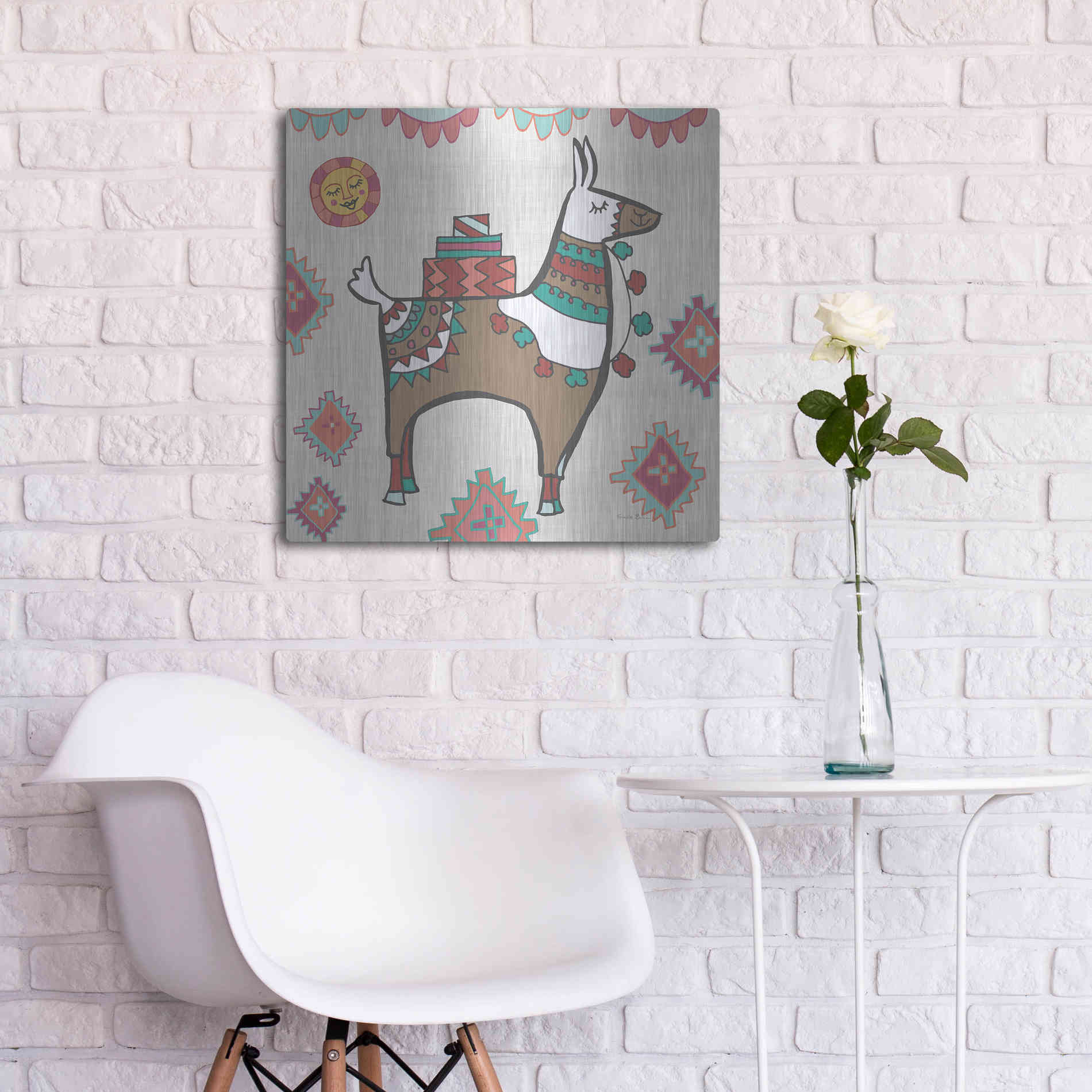 Luxe Metal Art 'Playful Llamas I' by Farida Zaman, Metal Wall Art,24x24