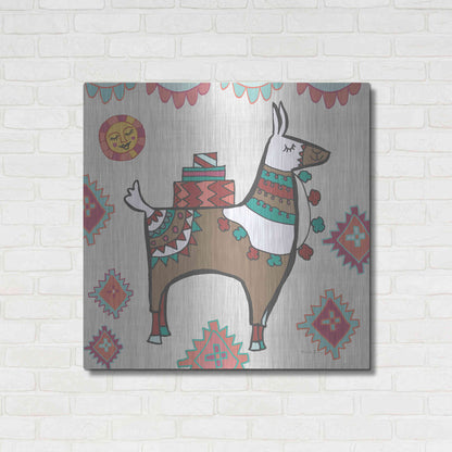 Luxe Metal Art 'Playful Llamas I' by Farida Zaman, Metal Wall Art,36x36