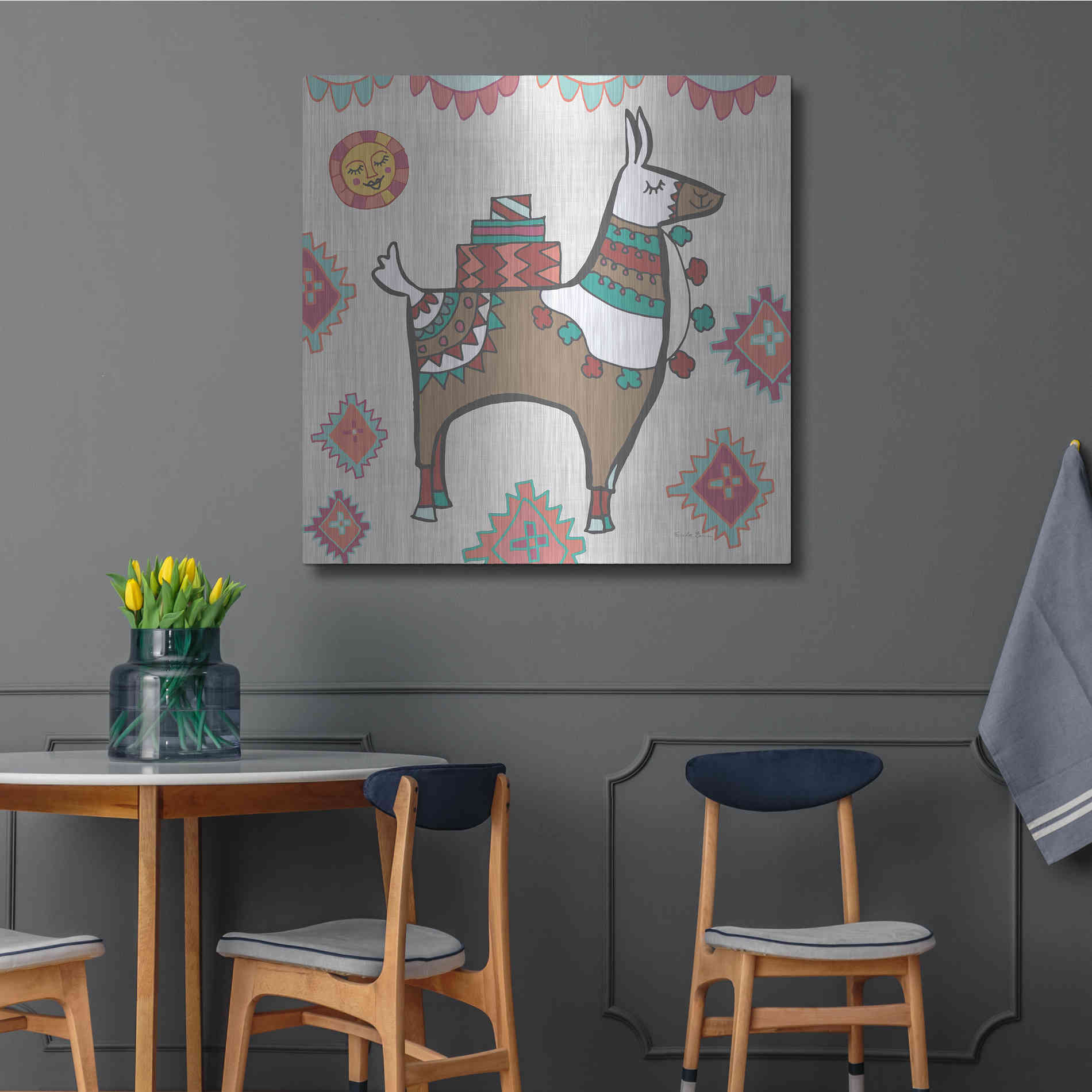Luxe Metal Art 'Playful Llamas I' by Farida Zaman, Metal Wall Art,36x36