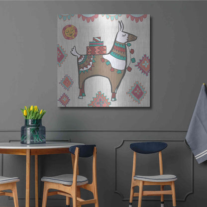 Luxe Metal Art 'Playful Llamas I' by Farida Zaman, Metal Wall Art,36x36