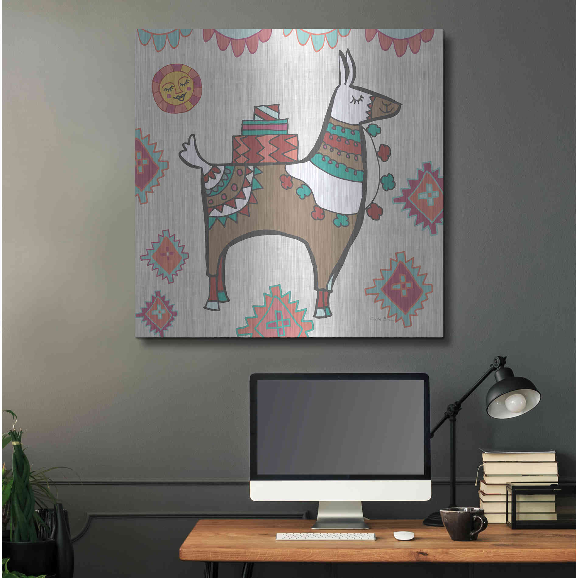 Luxe Metal Art 'Playful Llamas I' by Farida Zaman, Metal Wall Art,36x36