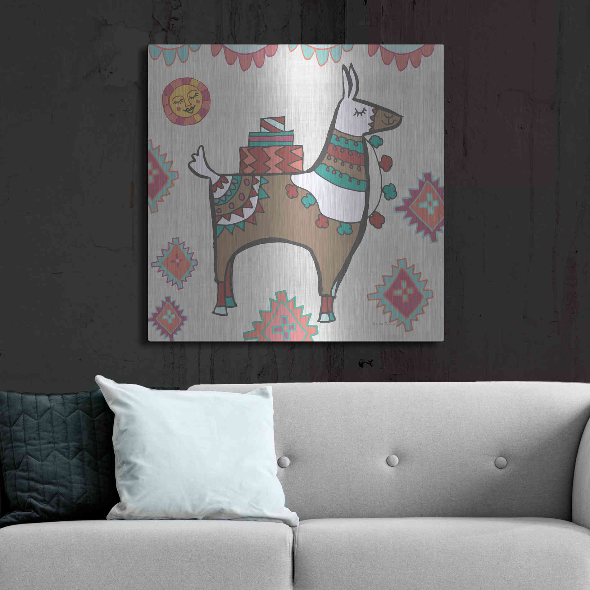 Luxe Metal Art 'Playful Llamas I' by Farida Zaman, Metal Wall Art,36x36
