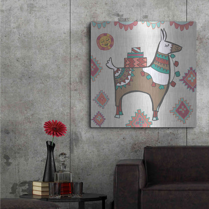 Luxe Metal Art 'Playful Llamas I' by Farida Zaman, Metal Wall Art,36x36