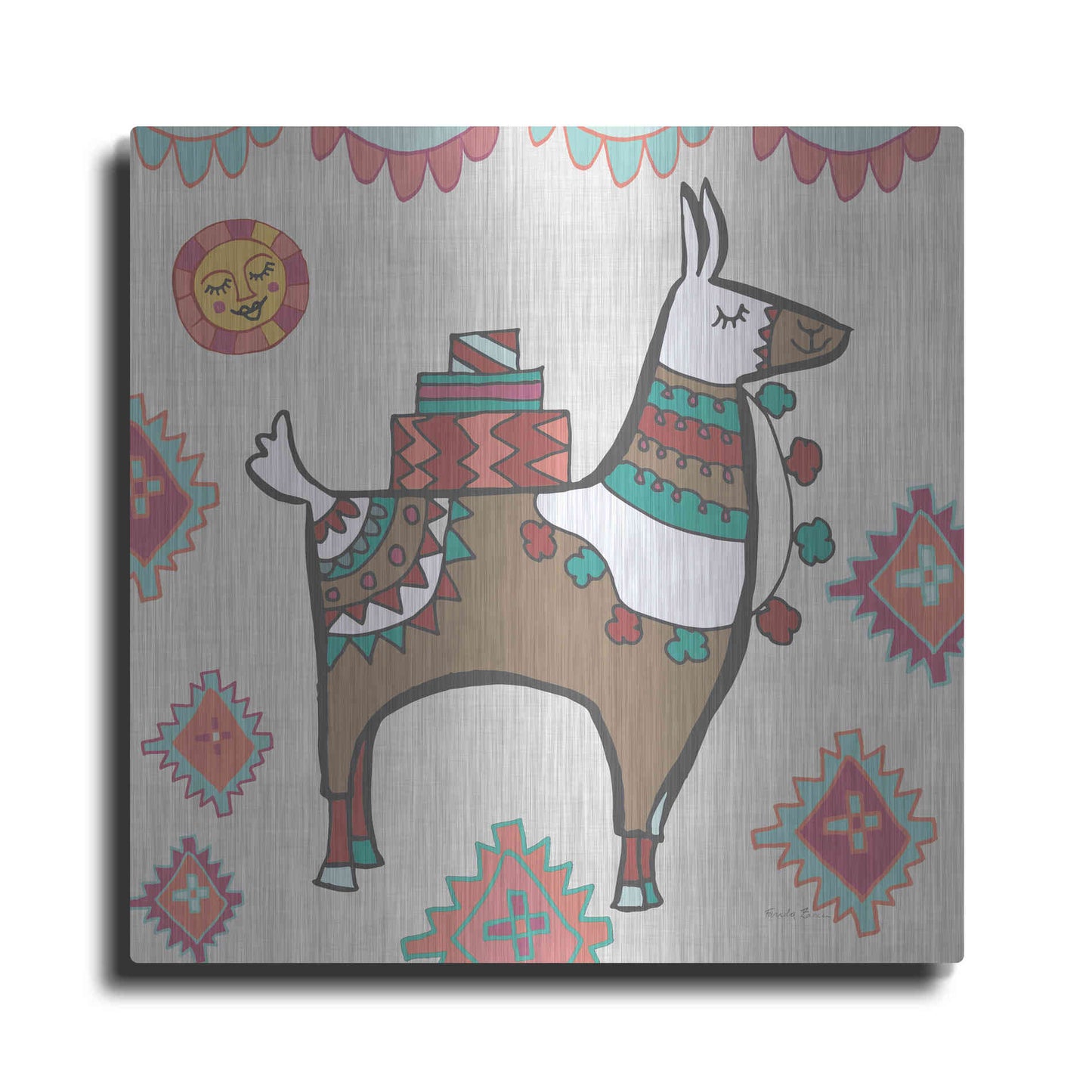 Luxe Metal Art 'Playful Llamas I' by Farida Zaman, Metal Wall Art