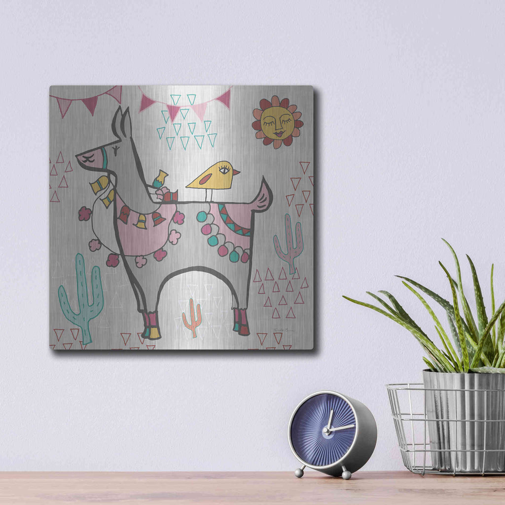 Luxe Metal Art 'Playful Llamas II' by Farida Zaman, Metal Wall Art,12x12