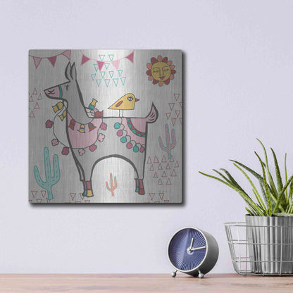 Luxe Metal Art 'Playful Llamas II' by Farida Zaman, Metal Wall Art,12x12