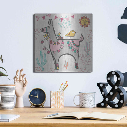 Luxe Metal Art 'Playful Llamas II' by Farida Zaman, Metal Wall Art,12x12