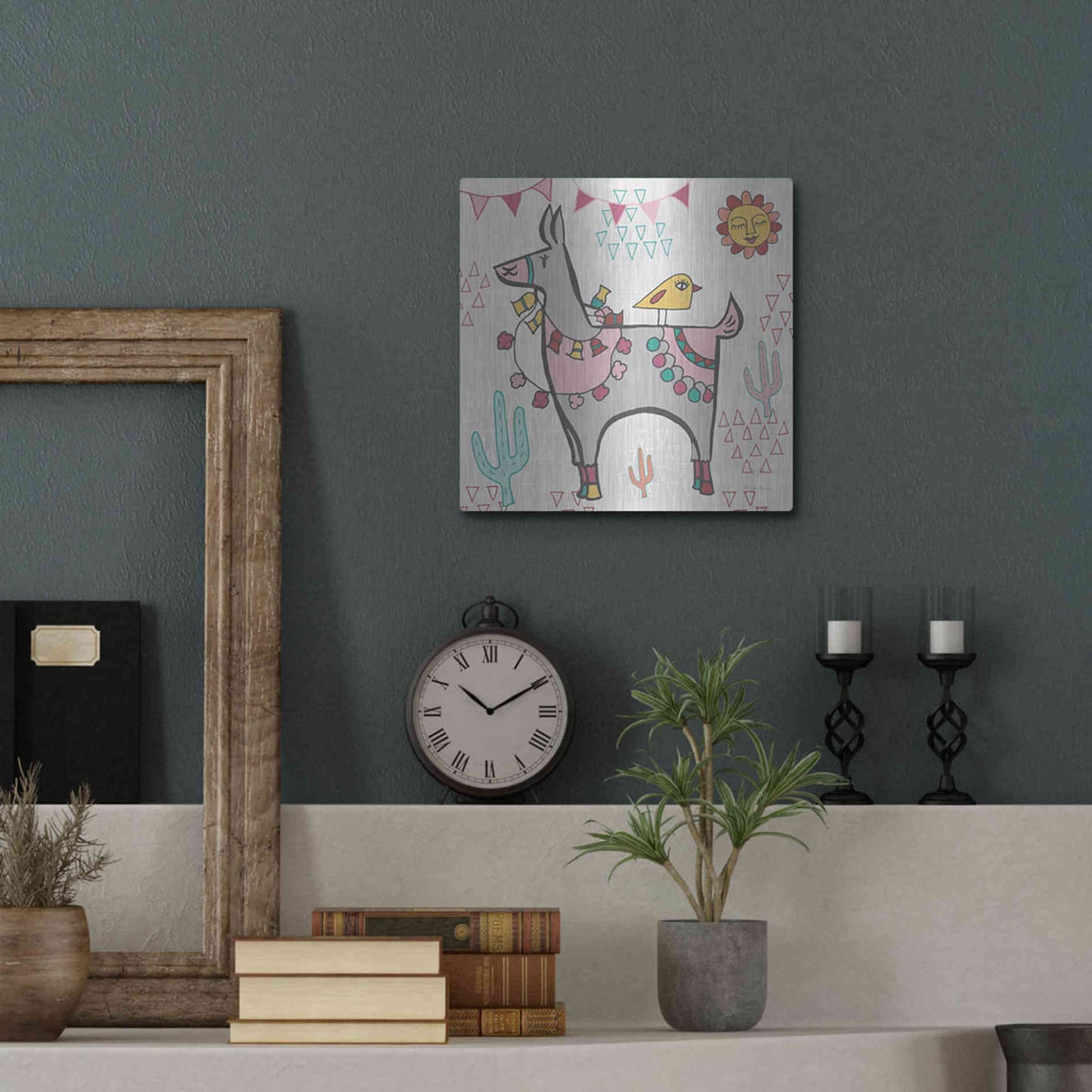 Luxe Metal Art 'Playful Llamas II' by Farida Zaman, Metal Wall Art,12x12