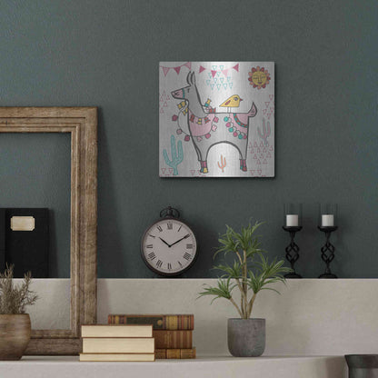 Luxe Metal Art 'Playful Llamas II' by Farida Zaman, Metal Wall Art,12x12