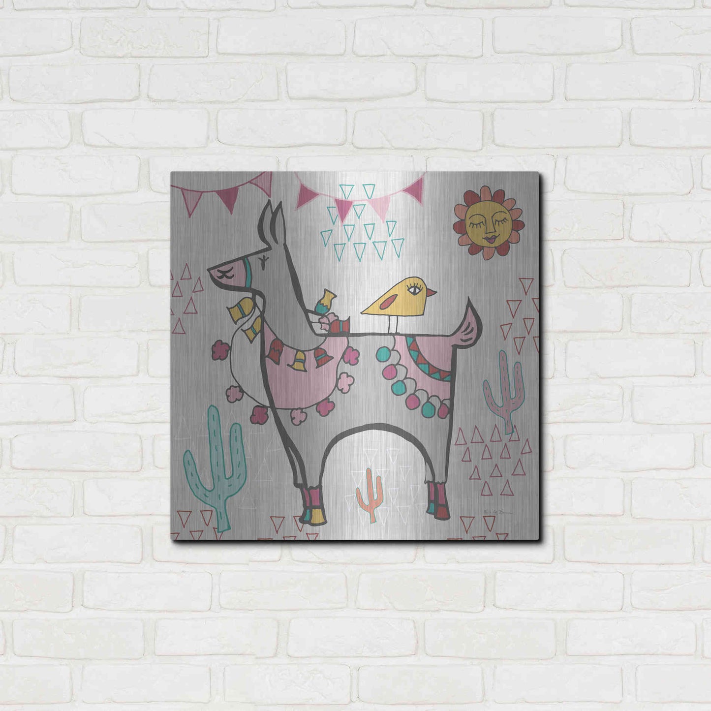 Luxe Metal Art 'Playful Llamas II' by Farida Zaman, Metal Wall Art,24x24