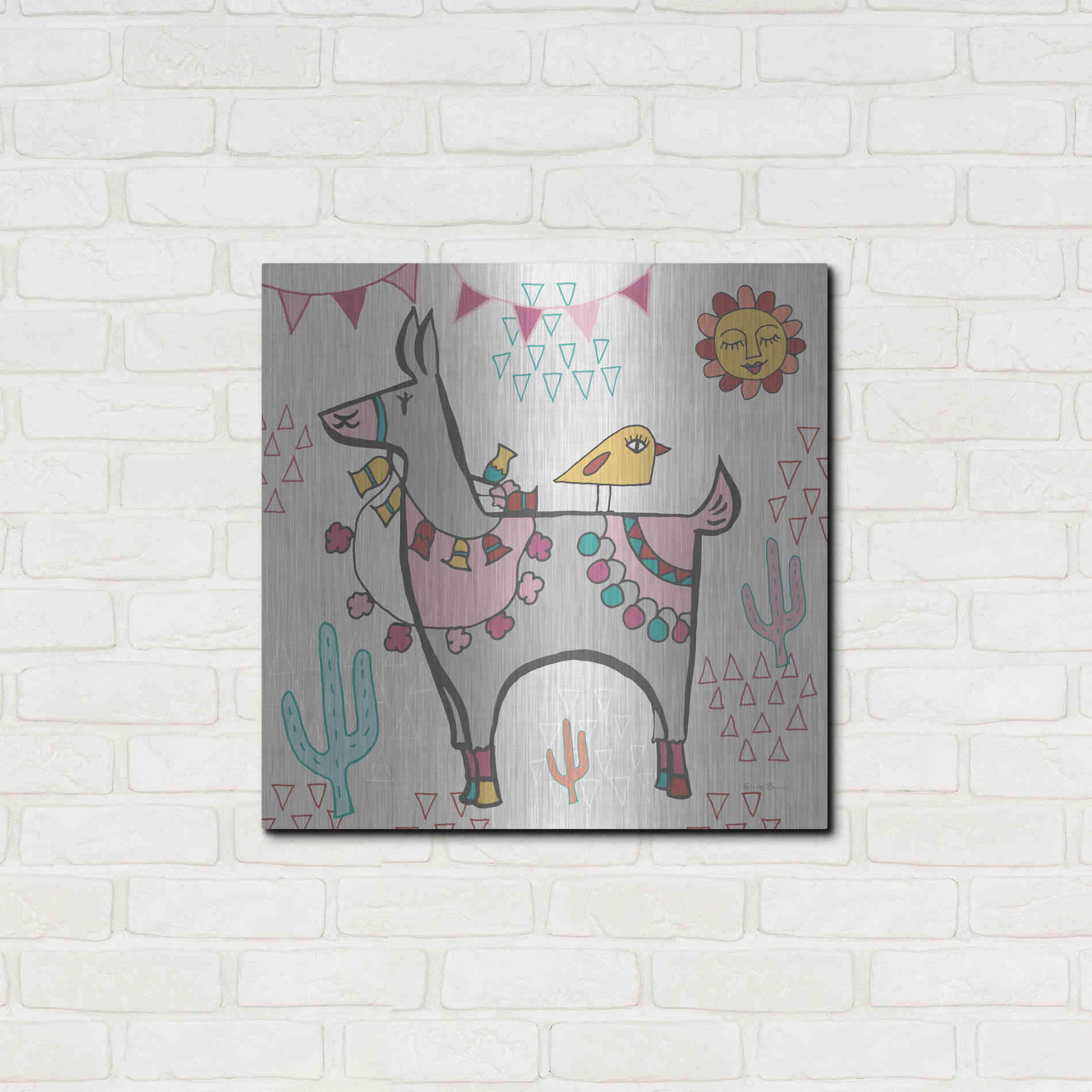 Luxe Metal Art 'Playful Llamas II' by Farida Zaman, Metal Wall Art,24x24