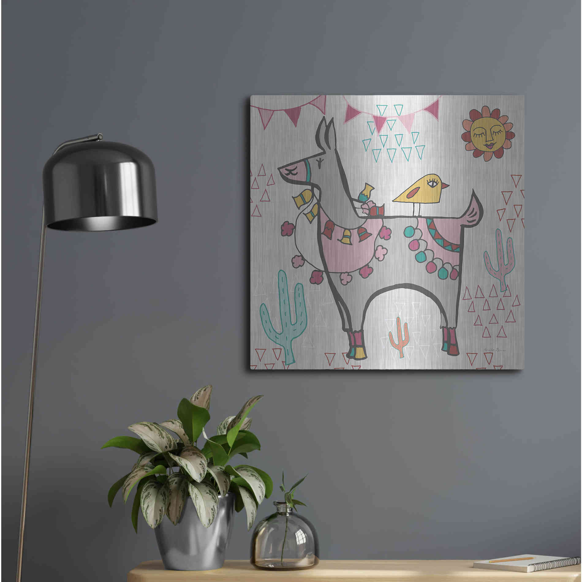 Luxe Metal Art 'Playful Llamas II' by Farida Zaman, Metal Wall Art,24x24