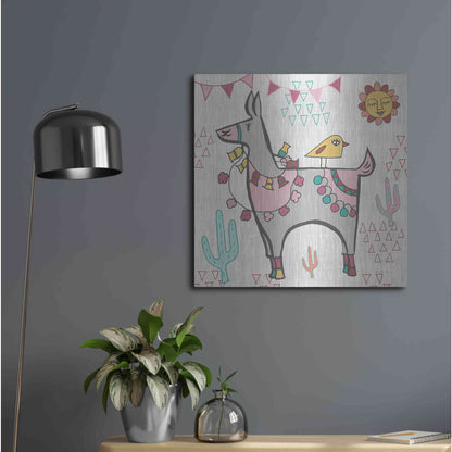 Luxe Metal Art 'Playful Llamas II' by Farida Zaman, Metal Wall Art,24x24