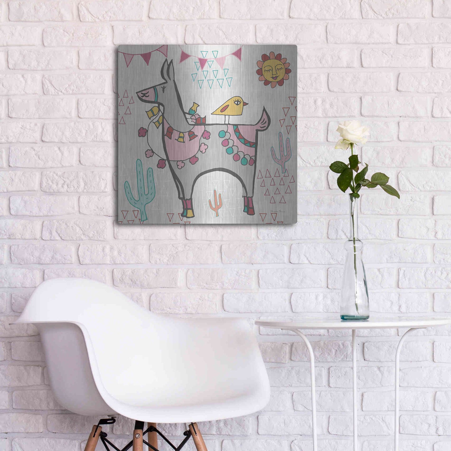 Luxe Metal Art 'Playful Llamas II' by Farida Zaman, Metal Wall Art,24x24