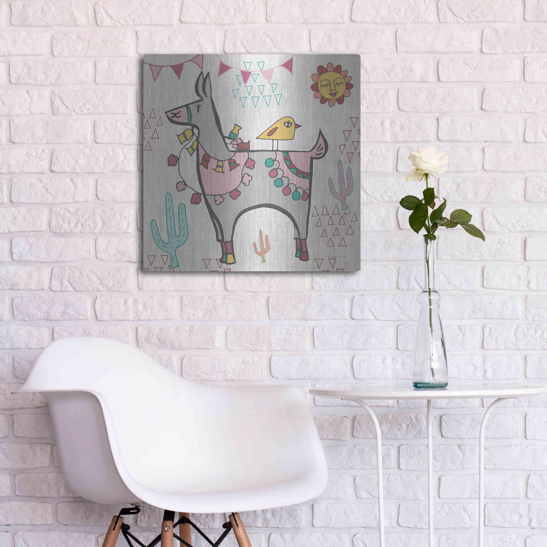 Luxe Metal Art 'Playful Llamas II' by Farida Zaman, Metal Wall Art,24x24