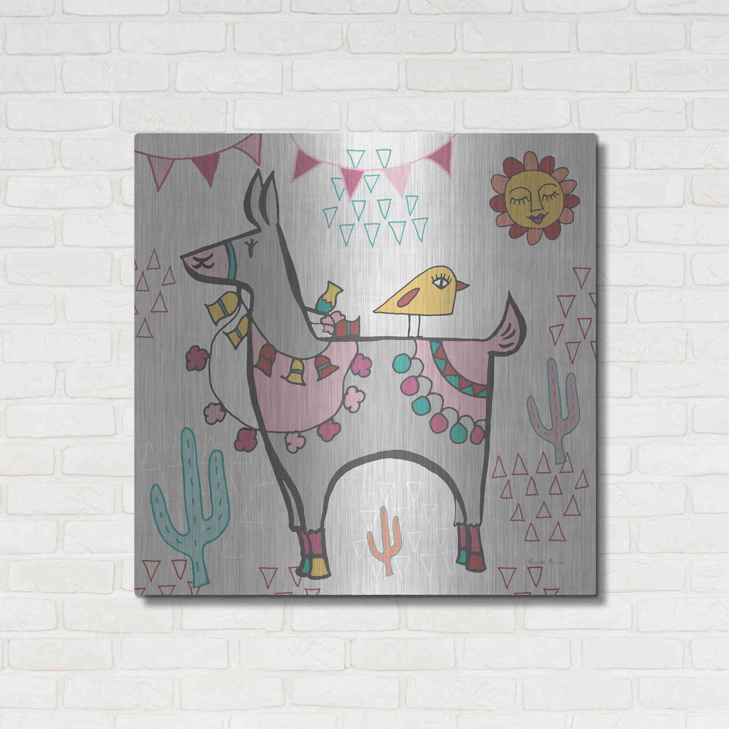 Luxe Metal Art 'Playful Llamas II' by Farida Zaman, Metal Wall Art,36x36