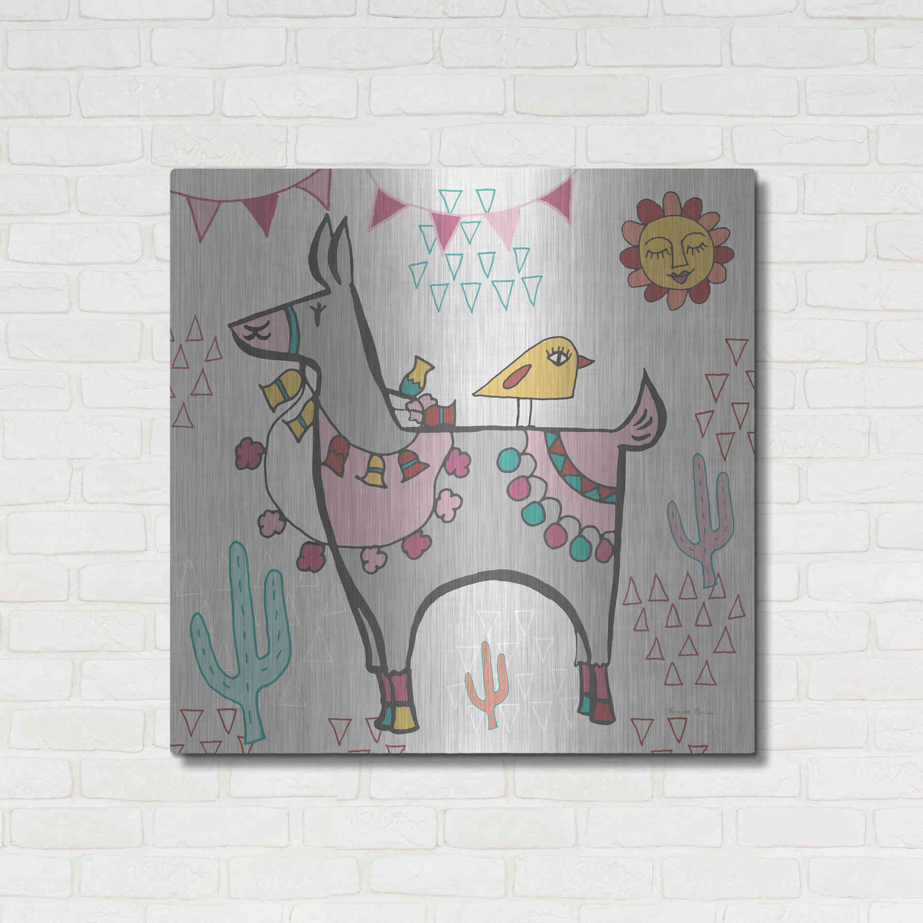 Luxe Metal Art 'Playful Llamas II' by Farida Zaman, Metal Wall Art,36x36