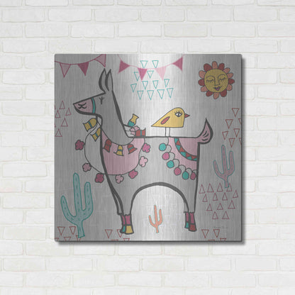 Luxe Metal Art 'Playful Llamas II' by Farida Zaman, Metal Wall Art,36x36
