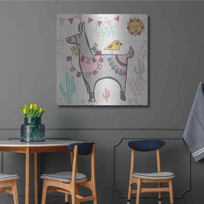 Luxe Metal Art 'Playful Llamas II' by Farida Zaman, Metal Wall Art,36x36