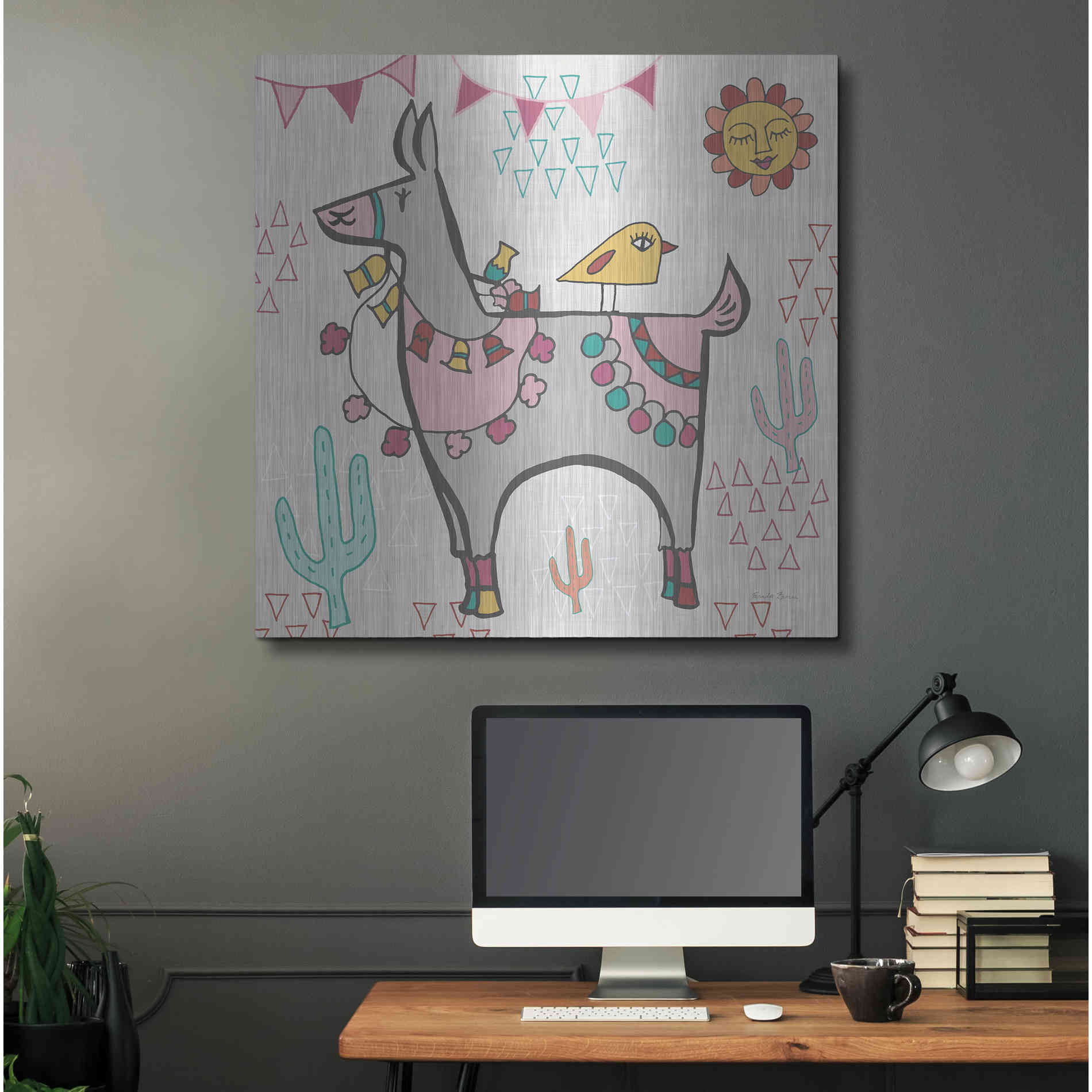 Luxe Metal Art 'Playful Llamas II' by Farida Zaman, Metal Wall Art,36x36