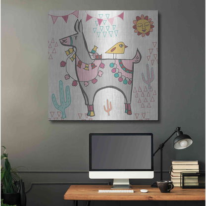 Luxe Metal Art 'Playful Llamas II' by Farida Zaman, Metal Wall Art,36x36