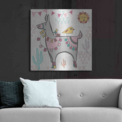 Luxe Metal Art 'Playful Llamas II' by Farida Zaman, Metal Wall Art,36x36