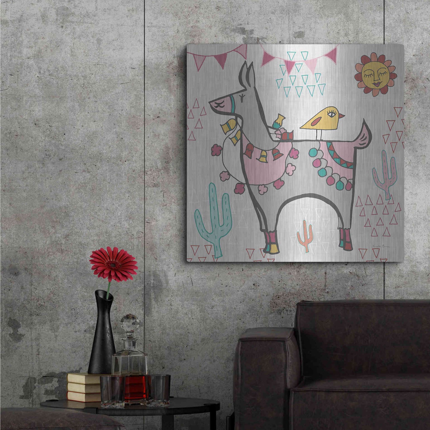 Luxe Metal Art 'Playful Llamas II' by Farida Zaman, Metal Wall Art,36x36