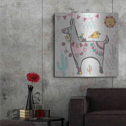 Luxe Metal Art 'Playful Llamas II' by Farida Zaman, Metal Wall Art,36x36