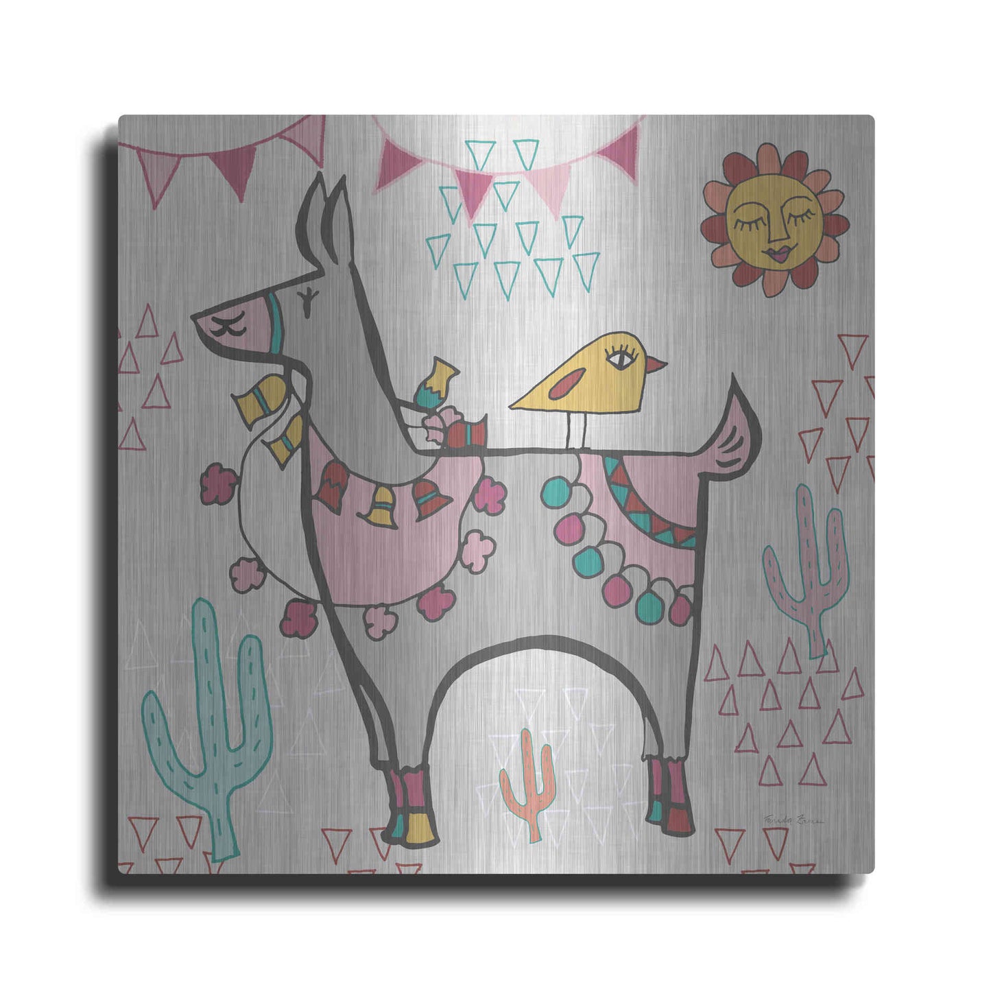 Luxe Metal Art 'Playful Llamas II' by Farida Zaman, Metal Wall Art